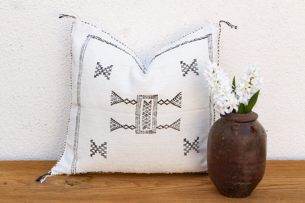 Frost White Cactus Silk Moroccan Pillow