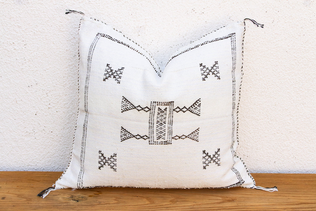 Frost White Cactus Silk Moroccan Pillow
