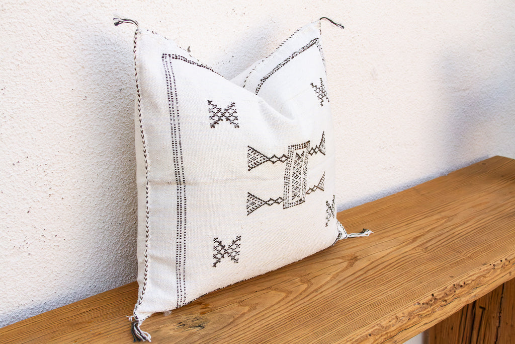 Frost White Cactus Silk Moroccan Pillow