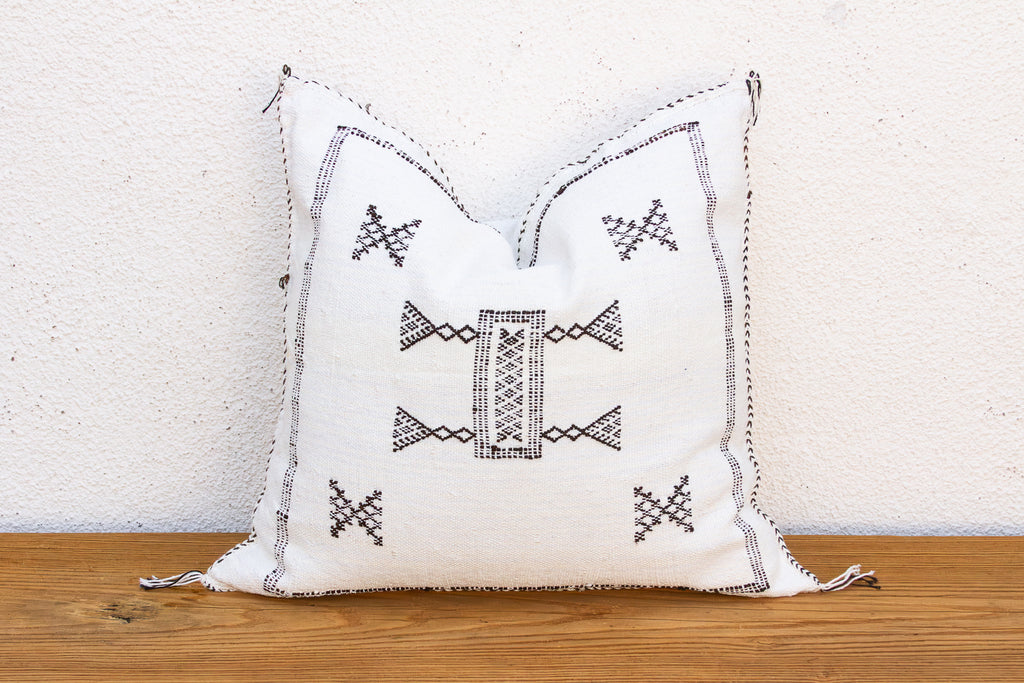White & Charcoal Cactus Silk Moroccan Pillow