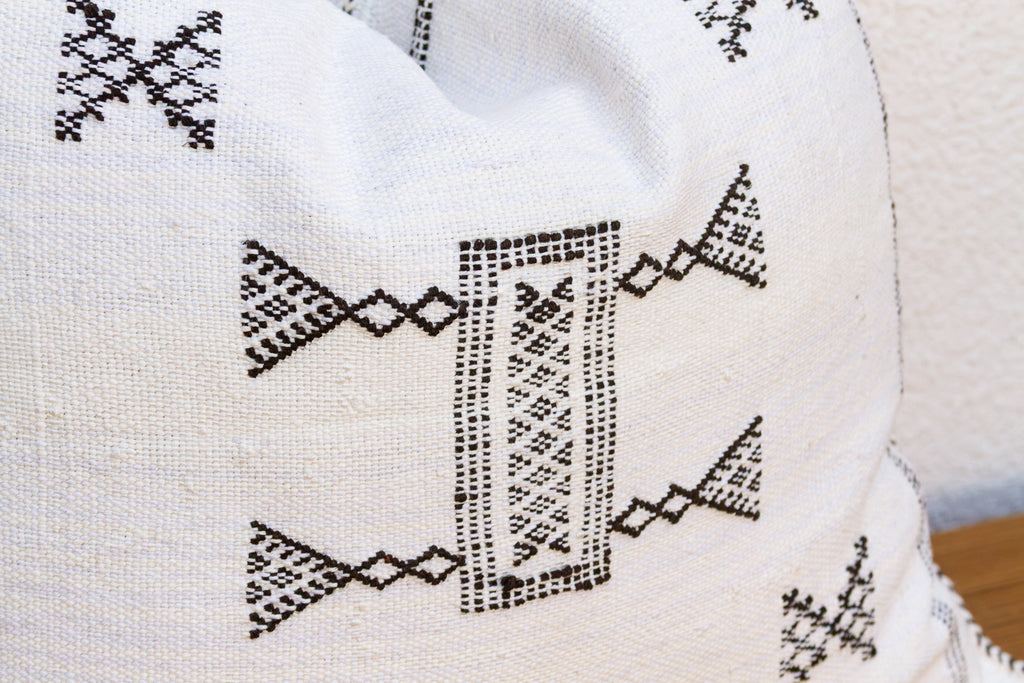 White & Charcoal Cactus Silk Moroccan Pillow