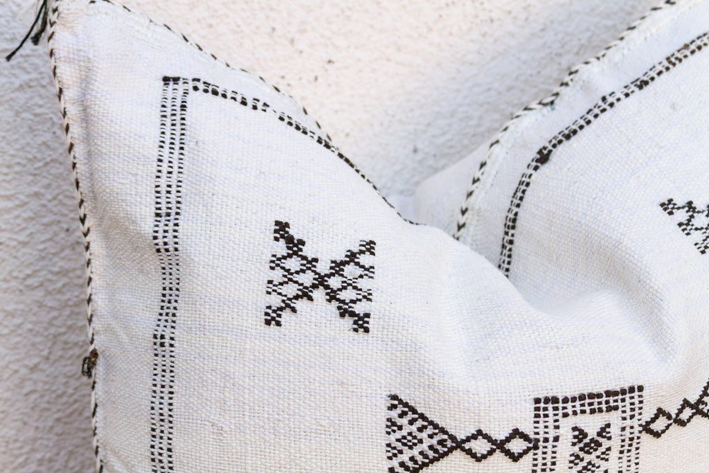 White & Charcoal Cactus Silk Moroccan Pillow