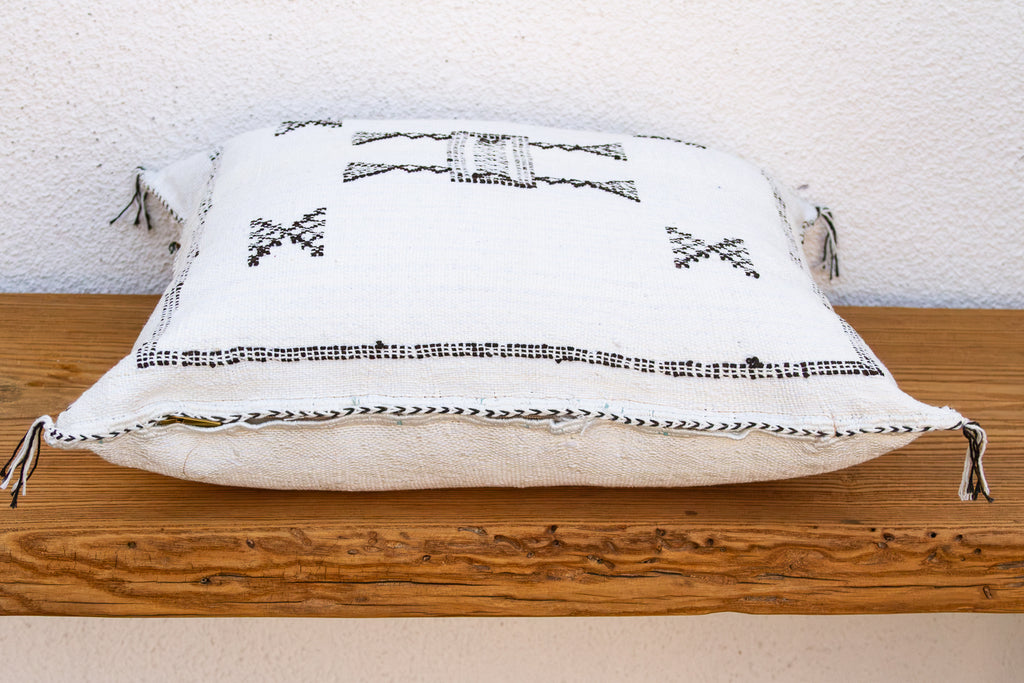 White & Charcoal Cactus Silk Moroccan Pillow