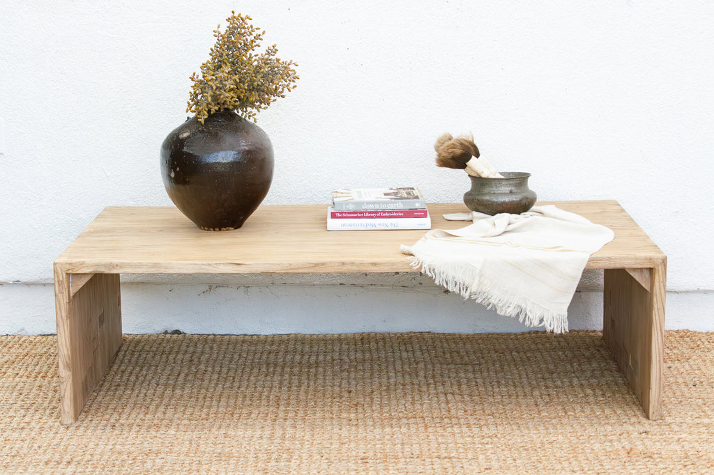 Japandi Waterfall Reclaimed Elm Coffee Table