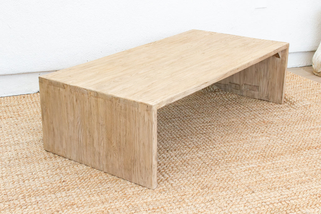 Japandi Waterfall Reclaimed Elm Coffee Table