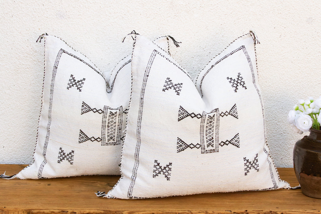Pair of Charcoal Trail Cactus Silk Moroccan Pillows (Trade)