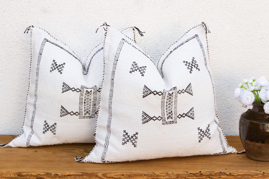 Pair of Charcoal Trail Cactus Silk Moroccan Pillows (Trade)