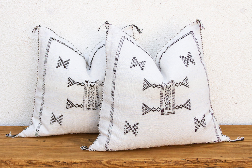 Pair of Charcoal Trail Cactus Silk Moroccan Pillows (Trade)