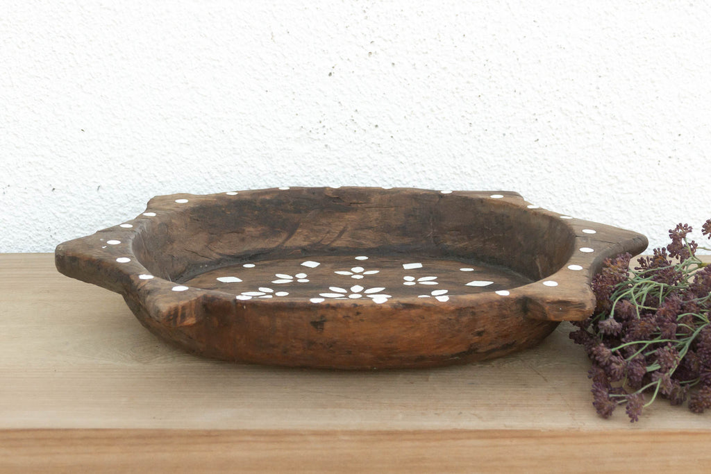 Vintage Brown & White Floral Tray (Trade)