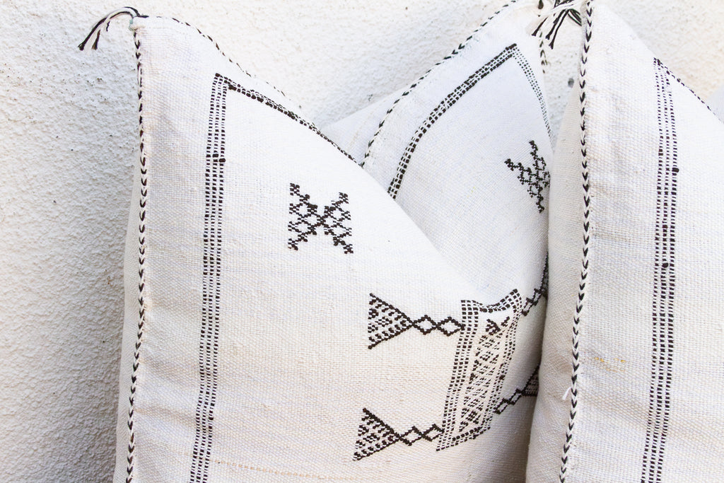 Pair of Charcoal Trail Cactus Silk Moroccan Pillows (Trade)