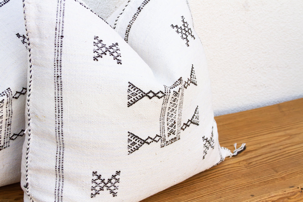 Pair of Charcoal Trail Cactus Silk Moroccan Pillows (Trade)