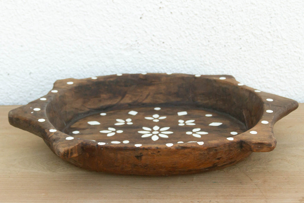 Vintage Brown & White Floral Tray (Trade)