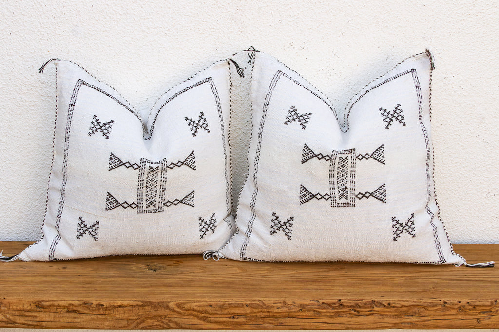 Pair of Charcoal Trail Cactus Silk Moroccan Pillows (Trade)