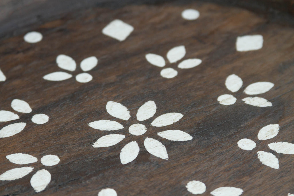 Vintage Brown & White Floral Tray (Trade)