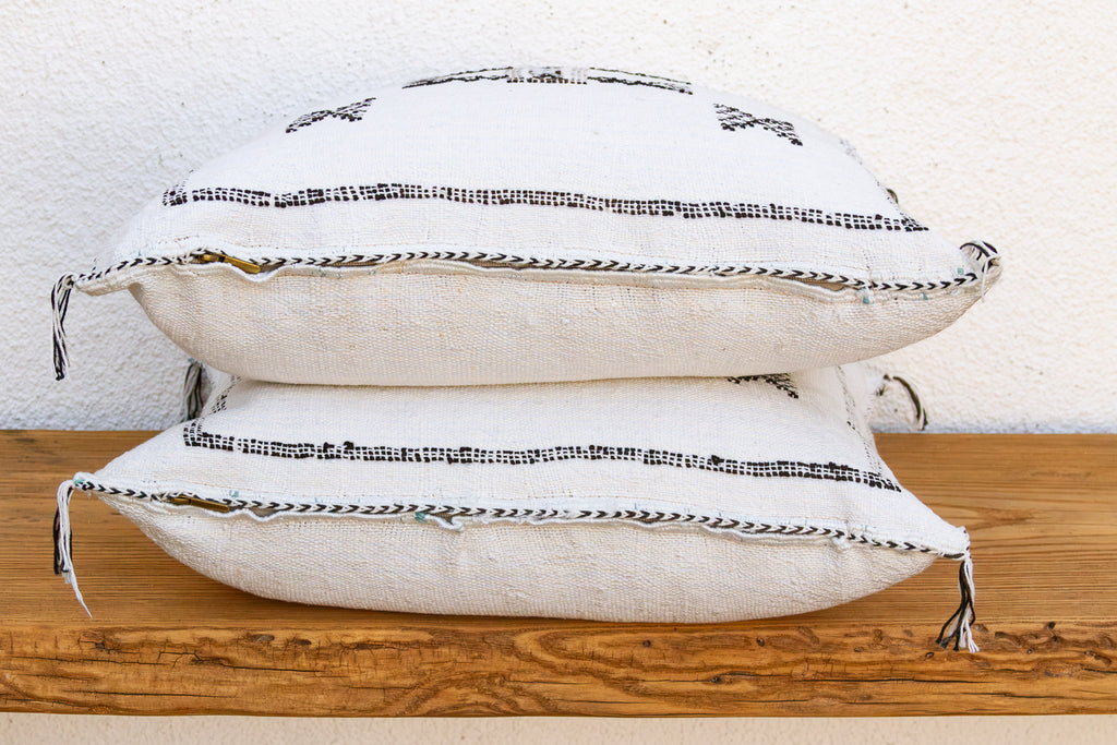 Pair of Charcoal Trail Cactus Silk Moroccan Pillows (Trade)