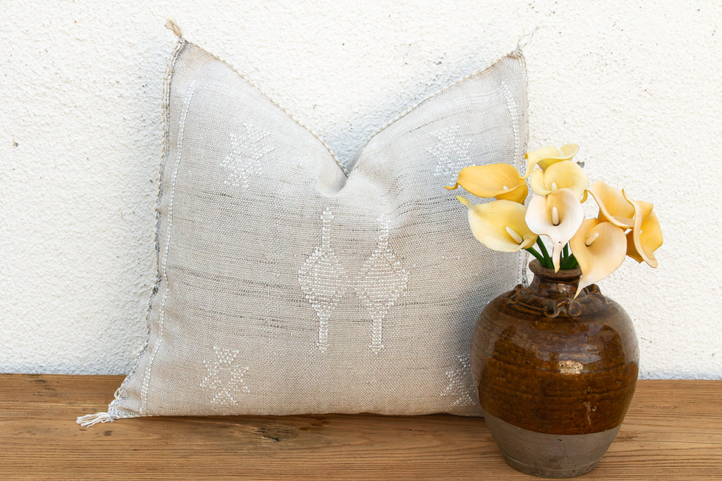 Linen Chevron Cactus Silk Moroccan Pillow