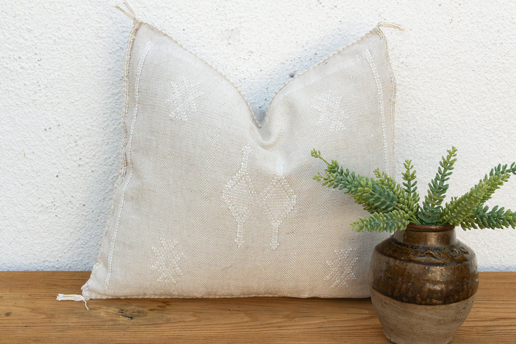 Linen Cross Diamond Cactus Silk Moroccan Pillow