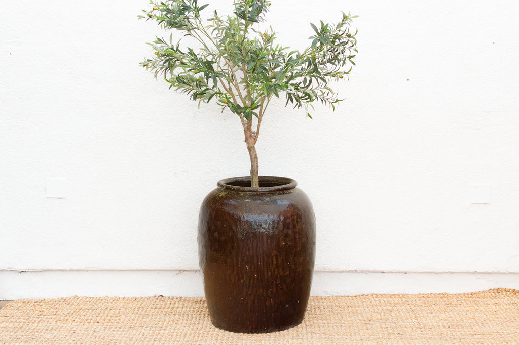 Oversized Asian Rich Brown Stoneware Vessel