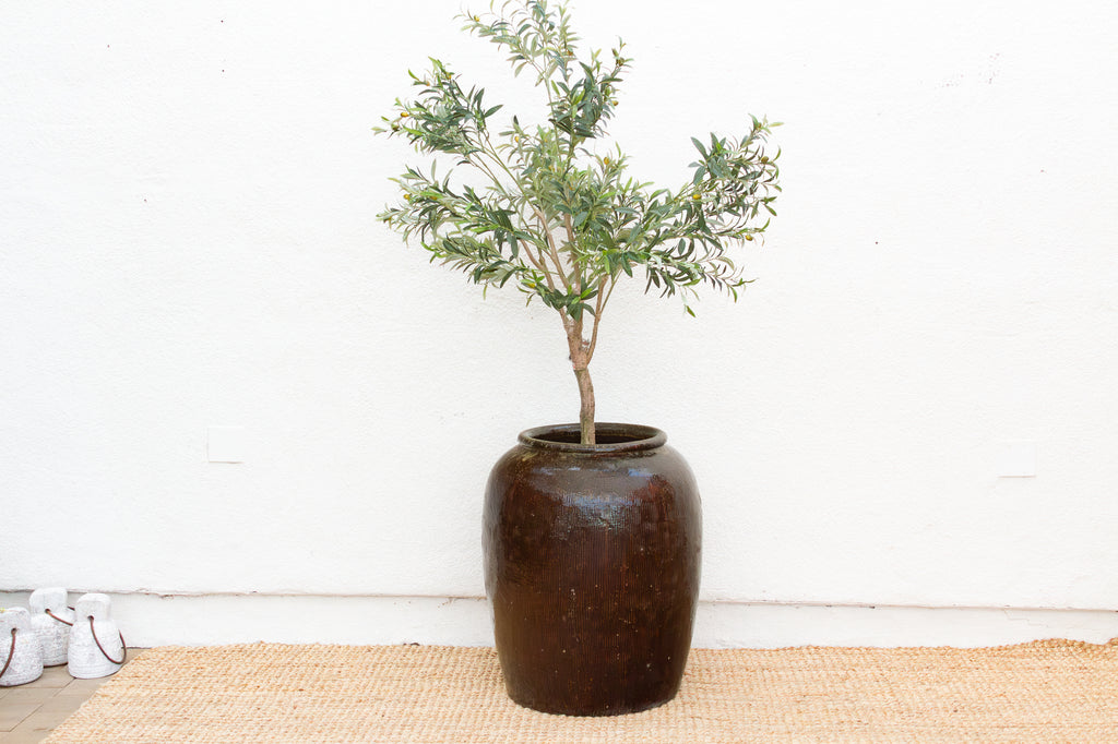Oversized Asian Rich Brown Stoneware Vessel