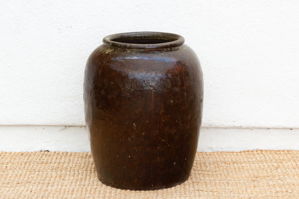Oversized Asian Rich Brown Stoneware Vessel