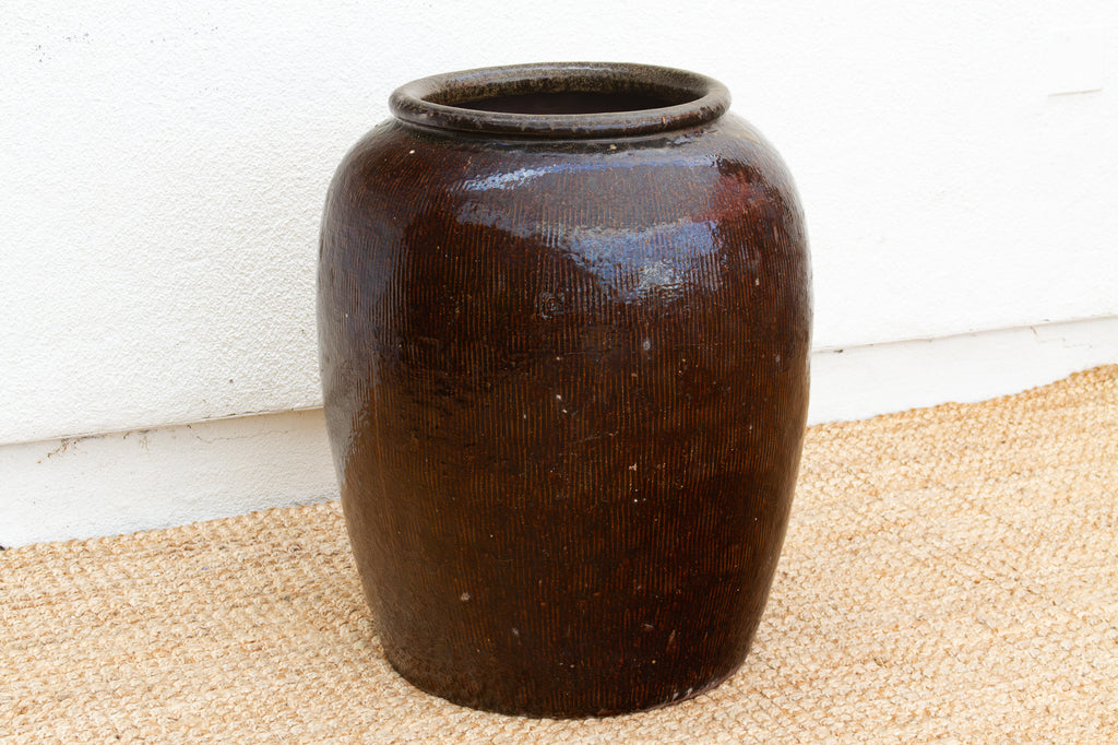 Oversized Asian Rich Brown Stoneware Vessel
