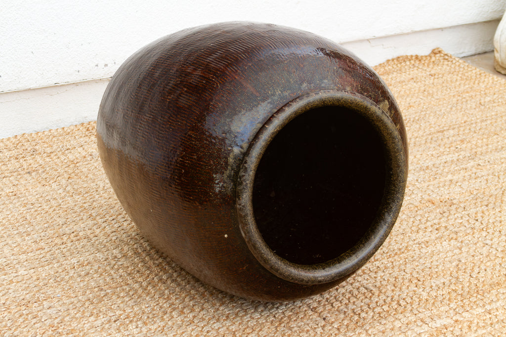 Oversized Asian Rich Brown Stoneware Vessel