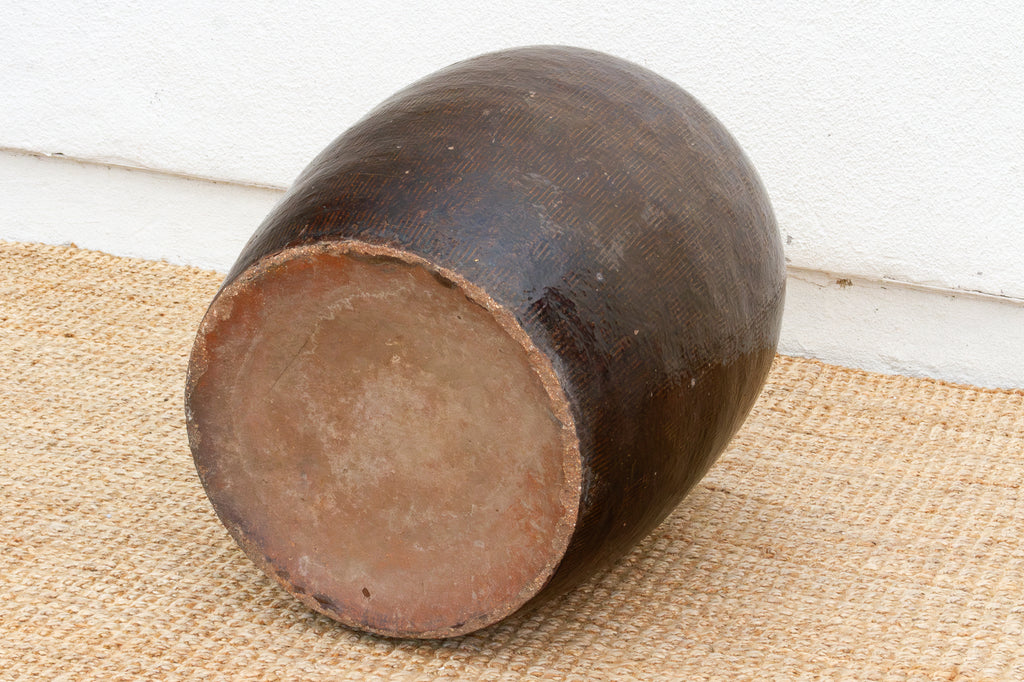 Oversized Asian Rich Brown Stoneware Vessel