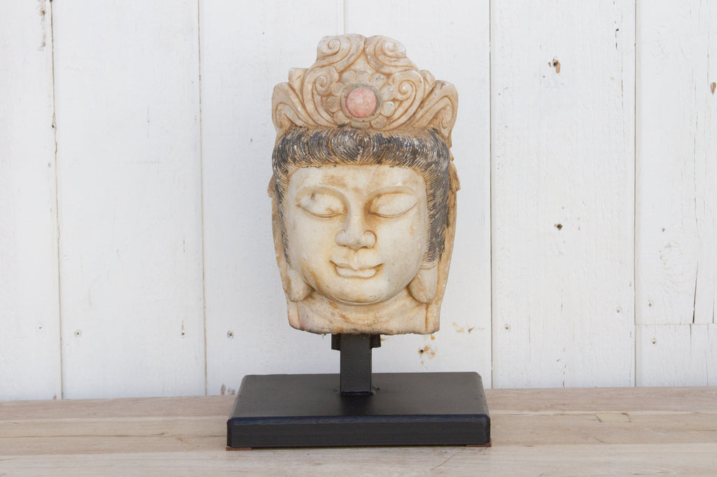 Lovely Antique Marble Buddha on Stand (Trade)