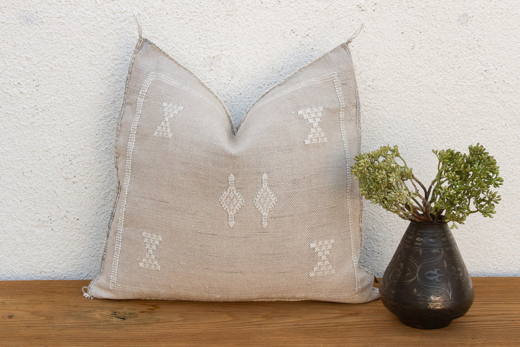 Linen Geometric Band Cactus Silk Moroccan Pillow