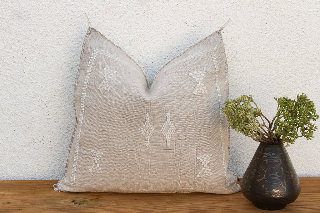 Linen Geometric Band Cactus Silk Moroccan Pillow