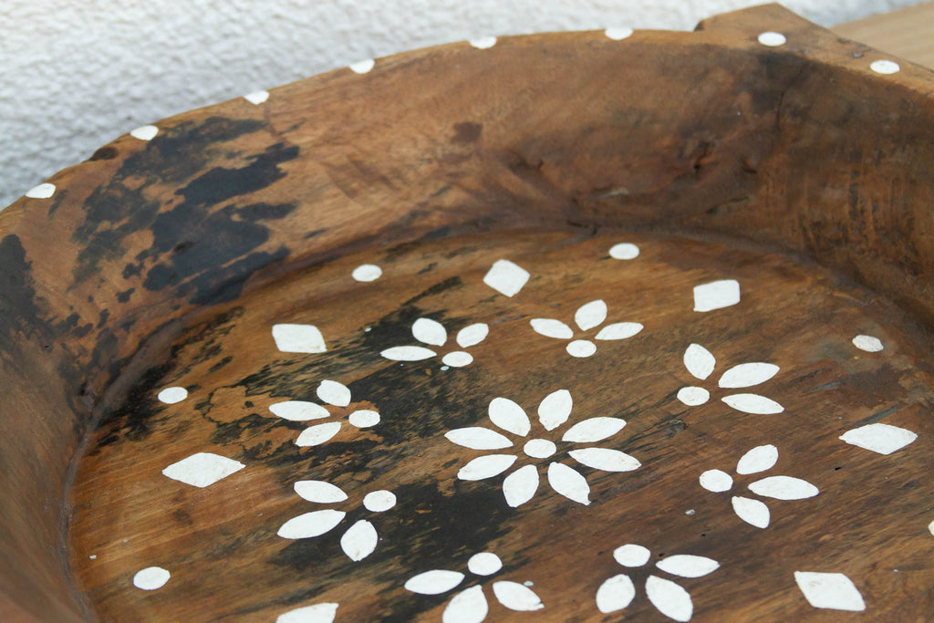Rustic Wood Artisanal Bowl w/Floral Design