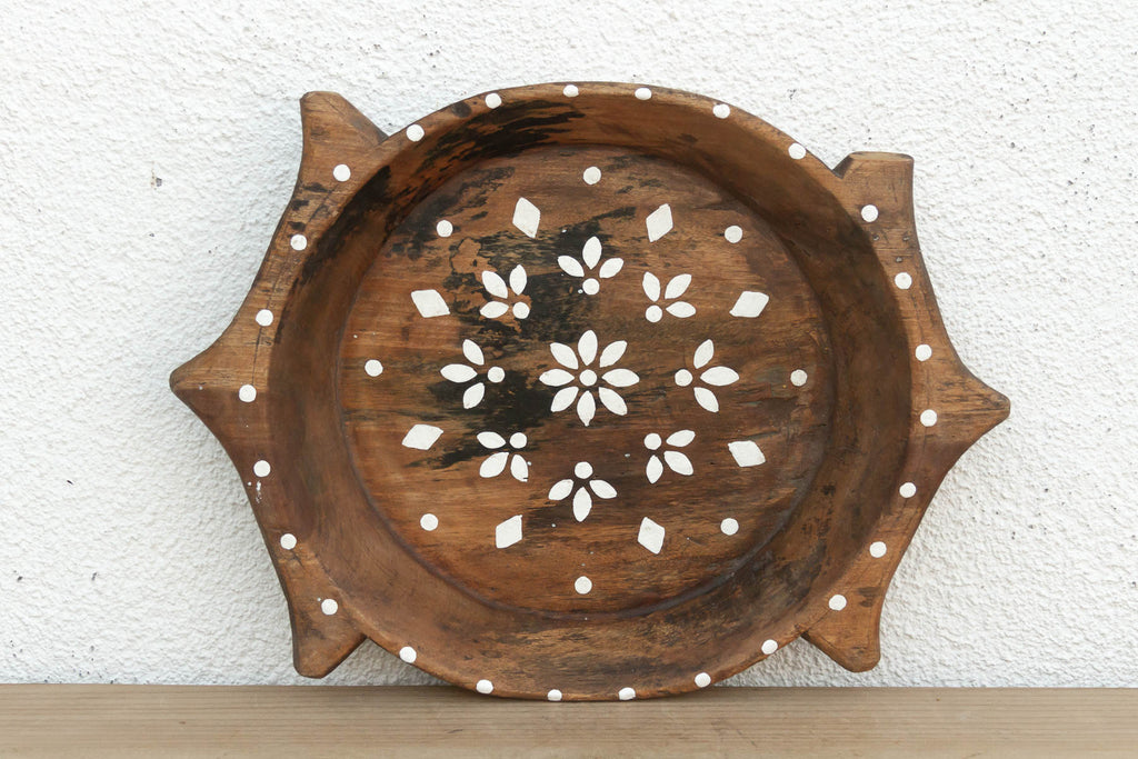 Rustic Wood Artisanal Bowl w/Floral Design