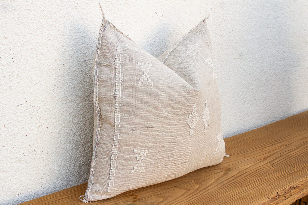 Linen Geometric Band Cactus Silk Moroccan Pillow