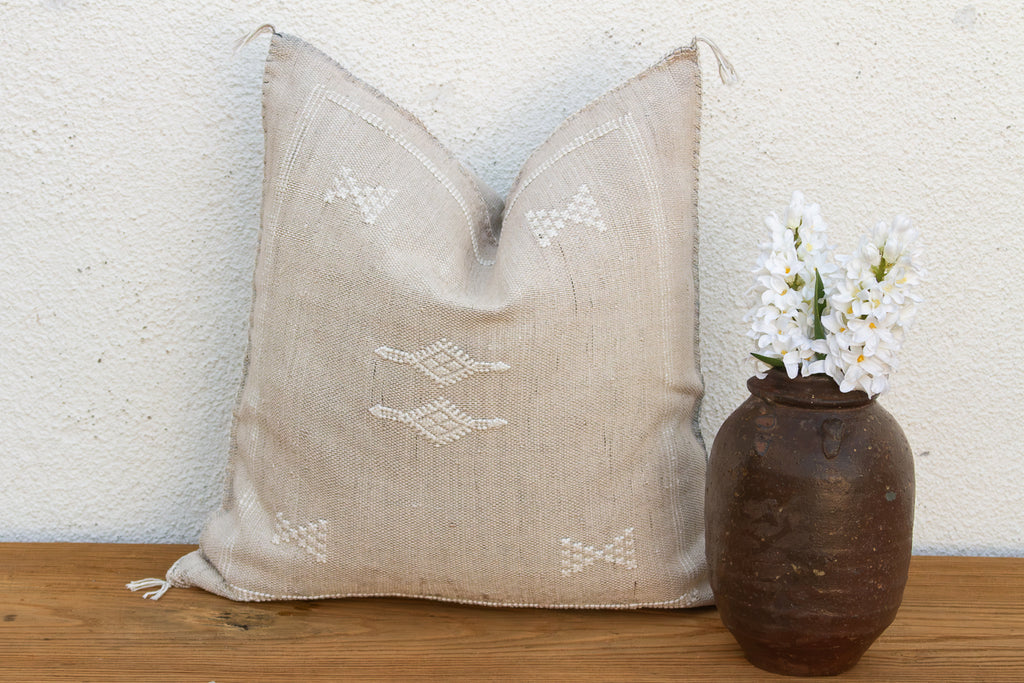 Grey Mist Diamond Cactus Silk Moroccan Pillow
