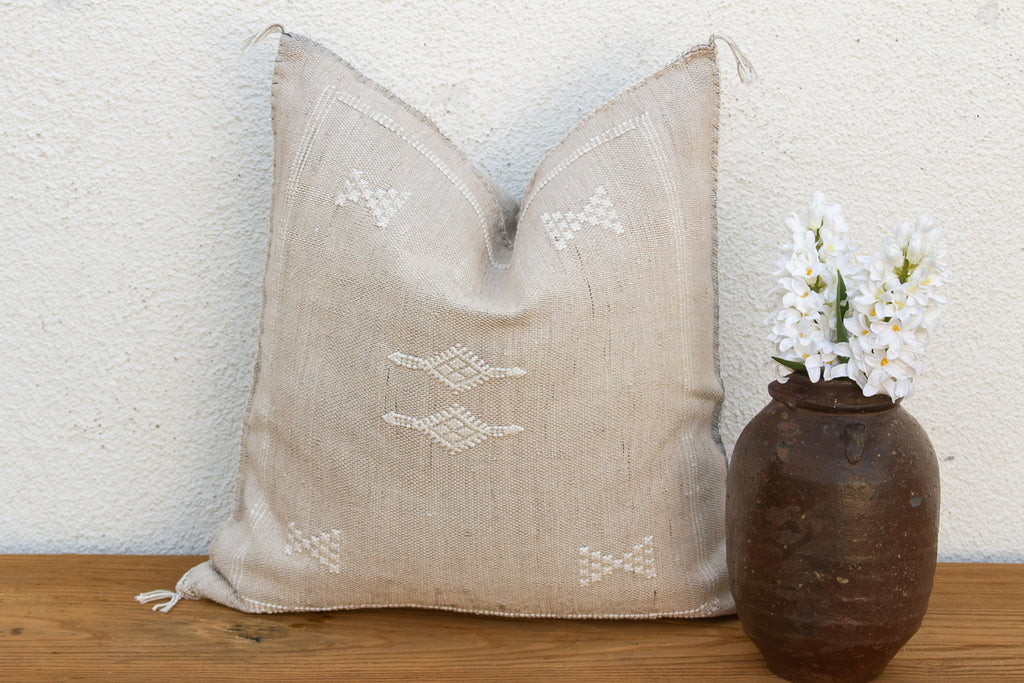 Grey Mist Diamond Cactus Silk Moroccan Pillow