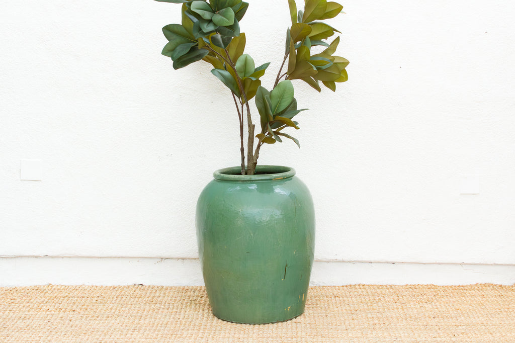 Tall Martaban Jar with Green Glazed Finish