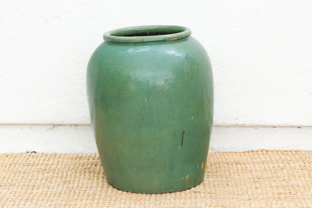 Tall Martaban Jar with Green Glazed Finish