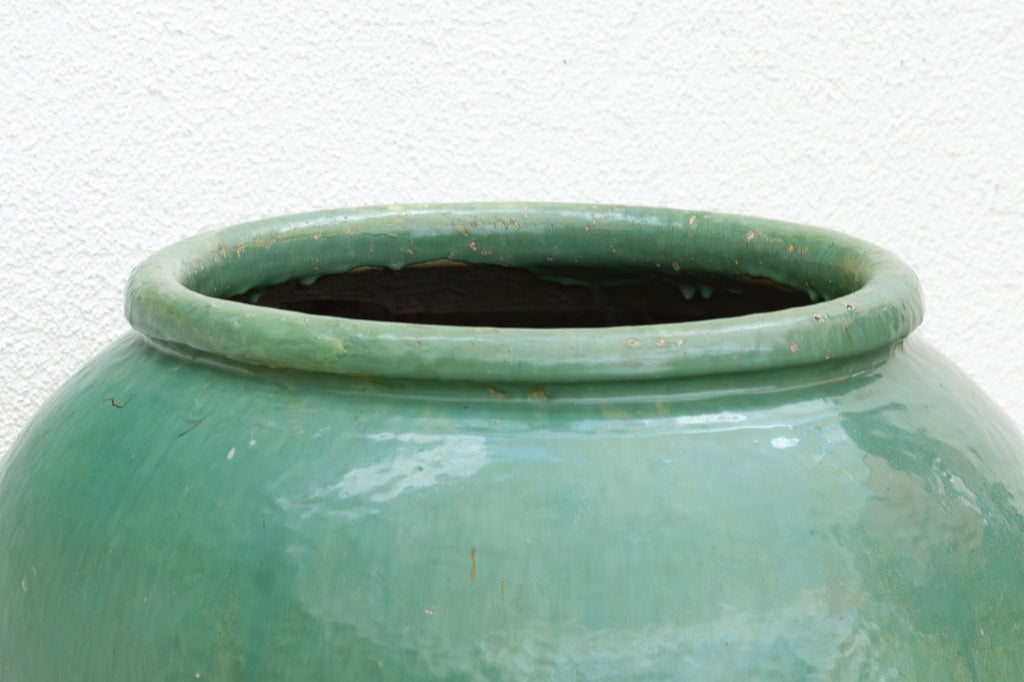 Tall Martaban Jar with Green Glazed Finish