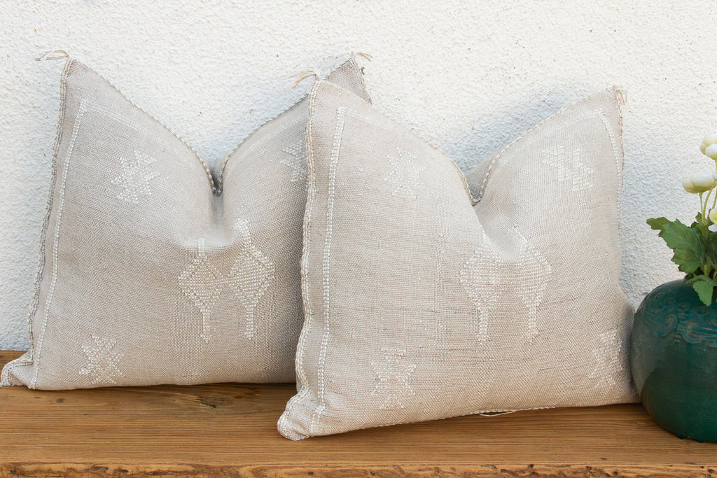 Set of 2, Linen Stag Cactus Silk Moroccan Pillows