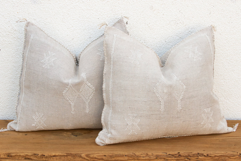 Set of 2, Linen Stag Cactus Silk Moroccan Pillows