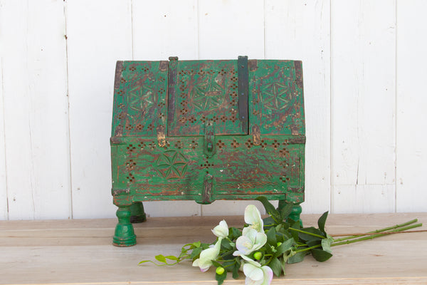 Green Carved Antique Tribal Chest