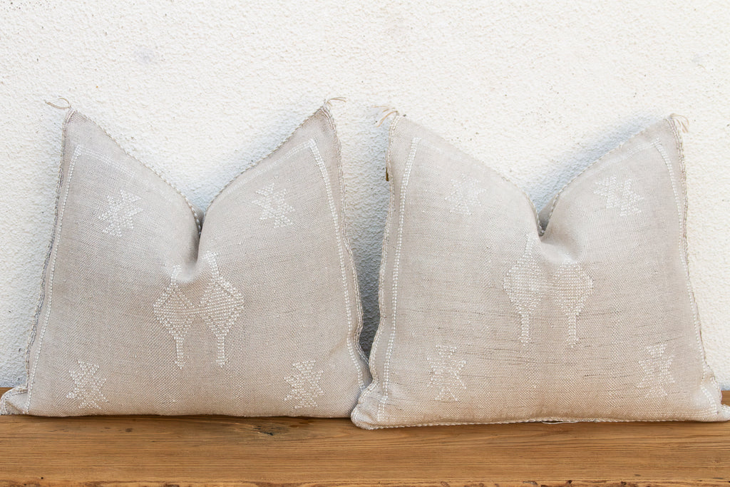 Set of 2, Linen Stag Cactus Silk Moroccan Pillows