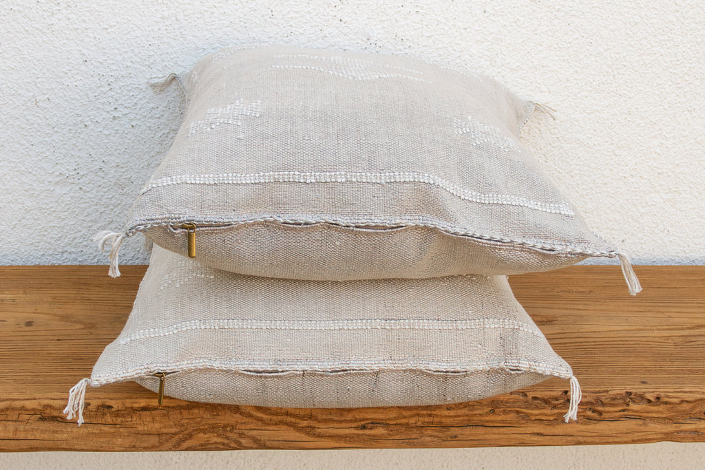 Set of 2, Linen Stag Cactus Silk Moroccan Pillows