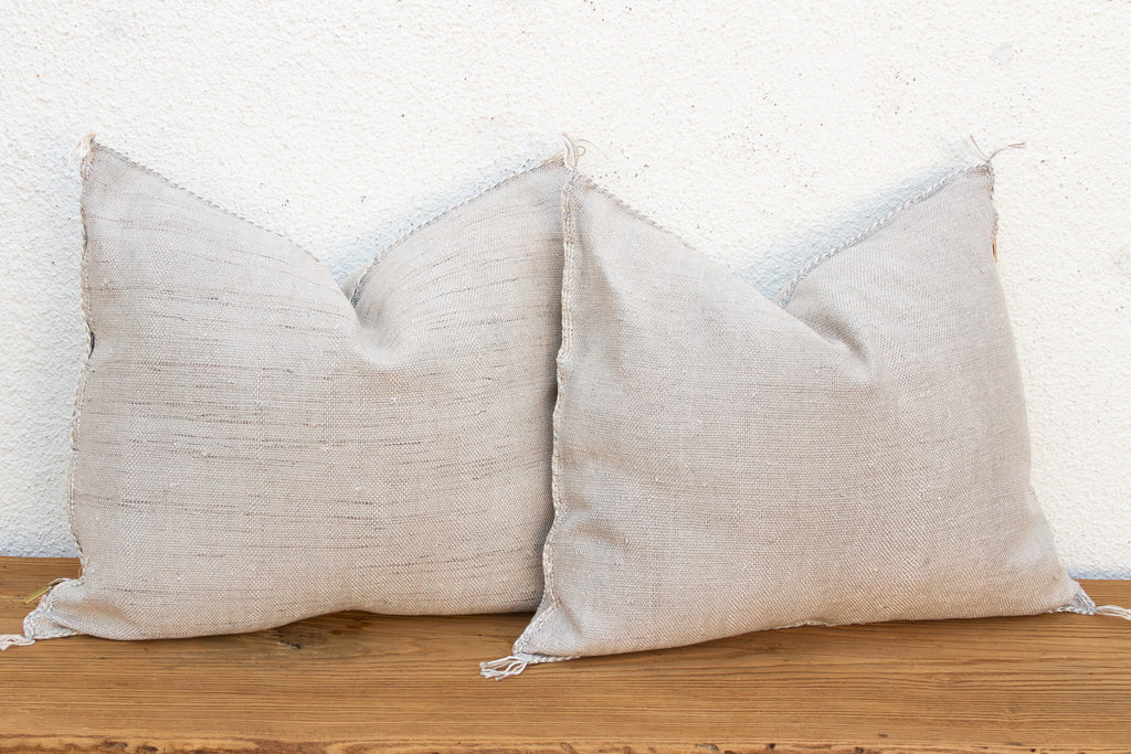 Set of 2, Linen Stag Cactus Silk Moroccan Pillows