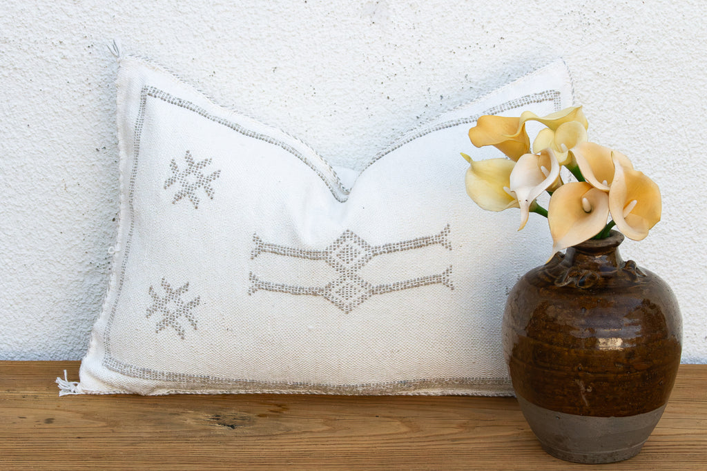 Frost Star White Lumbar Moroccan Silk Pillow (Trade)