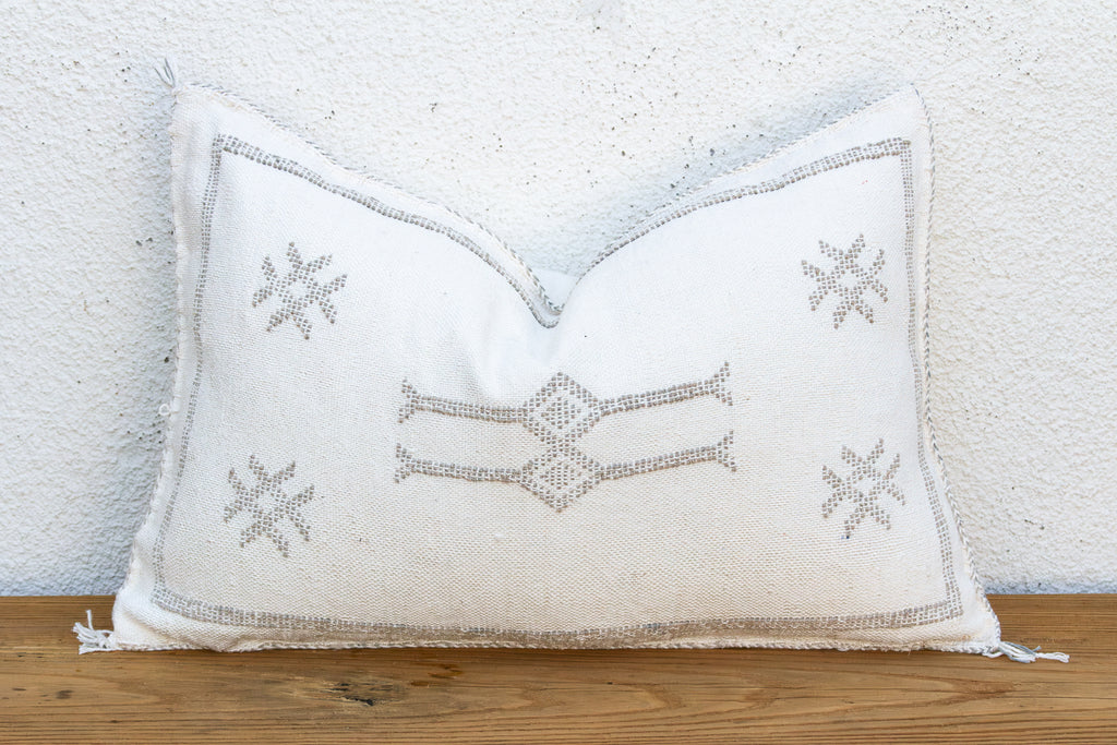 Frost Star White Lumbar Moroccan Silk Pillow (Trade)