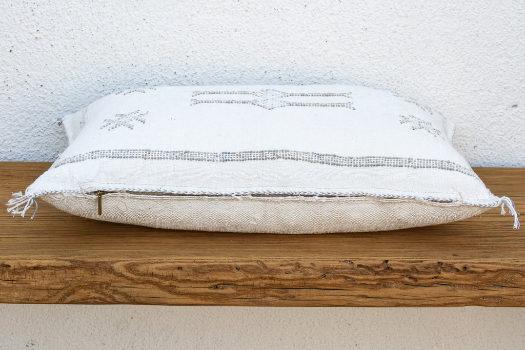 Frost Star White Lumbar Moroccan Silk Pillow (Trade)