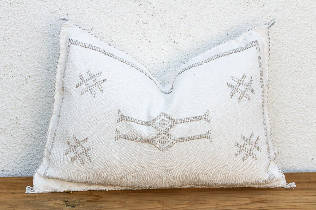 White & Charcoal Trellis Lumbar Moroccan Silk Pillow