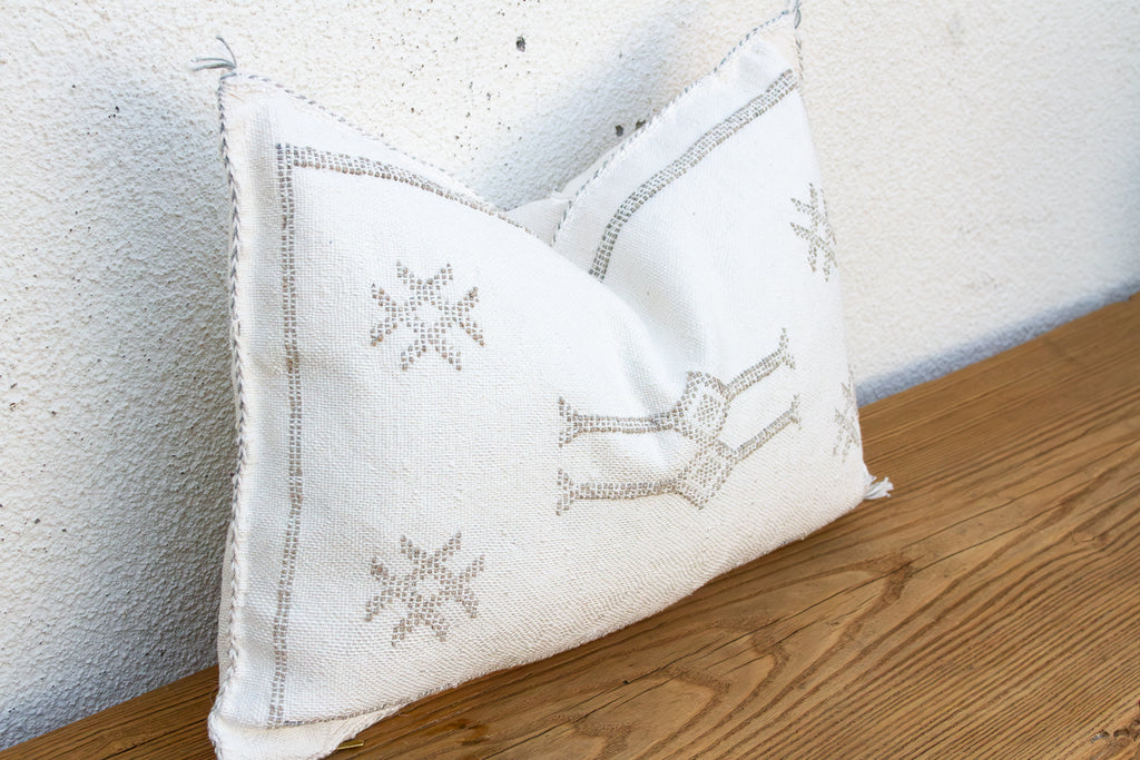 White & Charcoal Trellis Lumbar Moroccan Silk Pillow