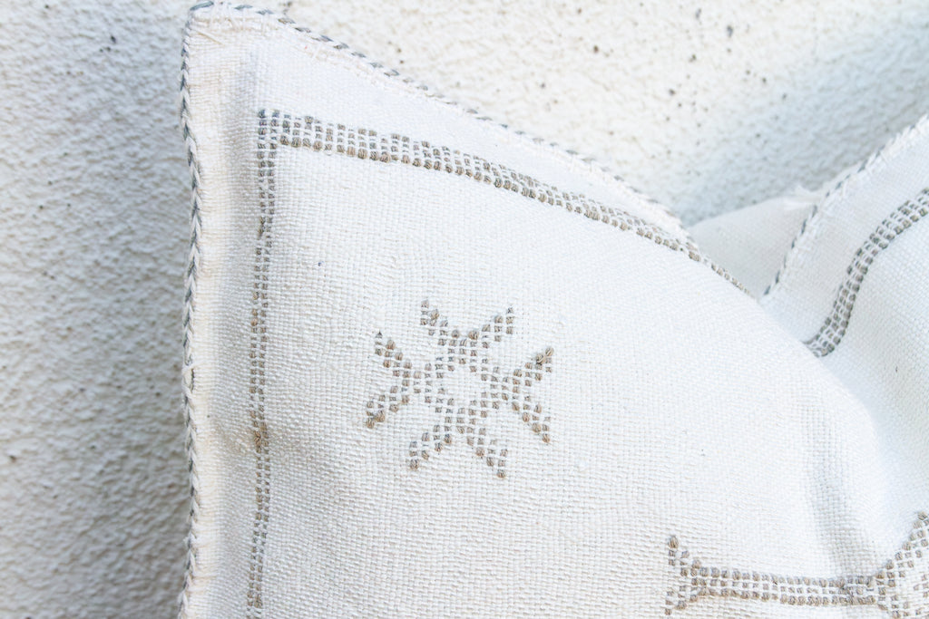 White & Charcoal Trellis Lumbar Moroccan Silk Pillow